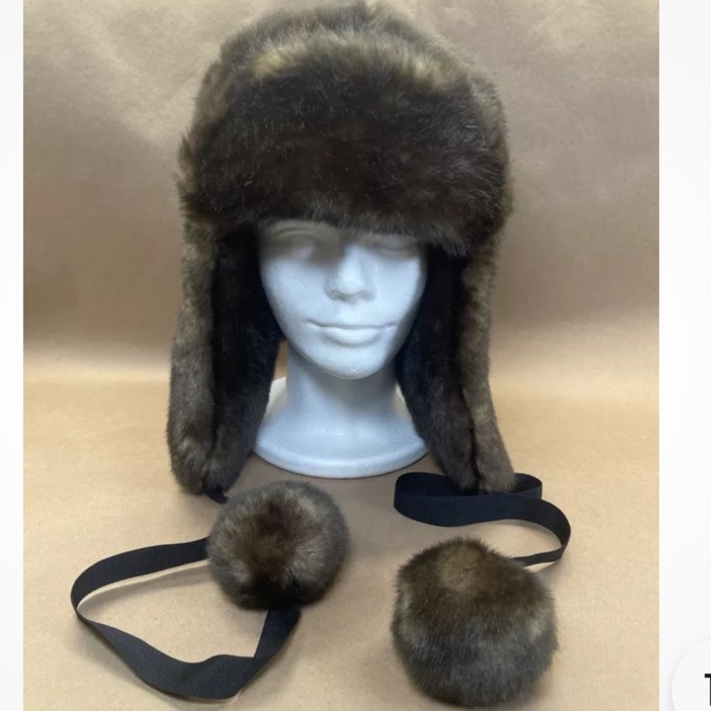 Hat Attack New York Brown Faux Fur Trapper Hat With Tassles Warm Winter …